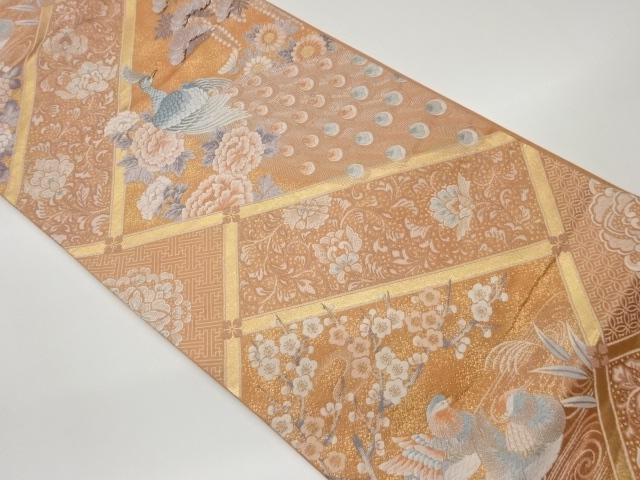 JAPANESE KIMONO / VINTAGE FUKURO OBI / WOVEN MANDARIN DUCK & PEACOCK